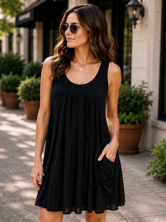 Logo Femme Dresses & Skirts - Logo Femme Black Sleeveless Swing Dress with Pockets – Women's Medium